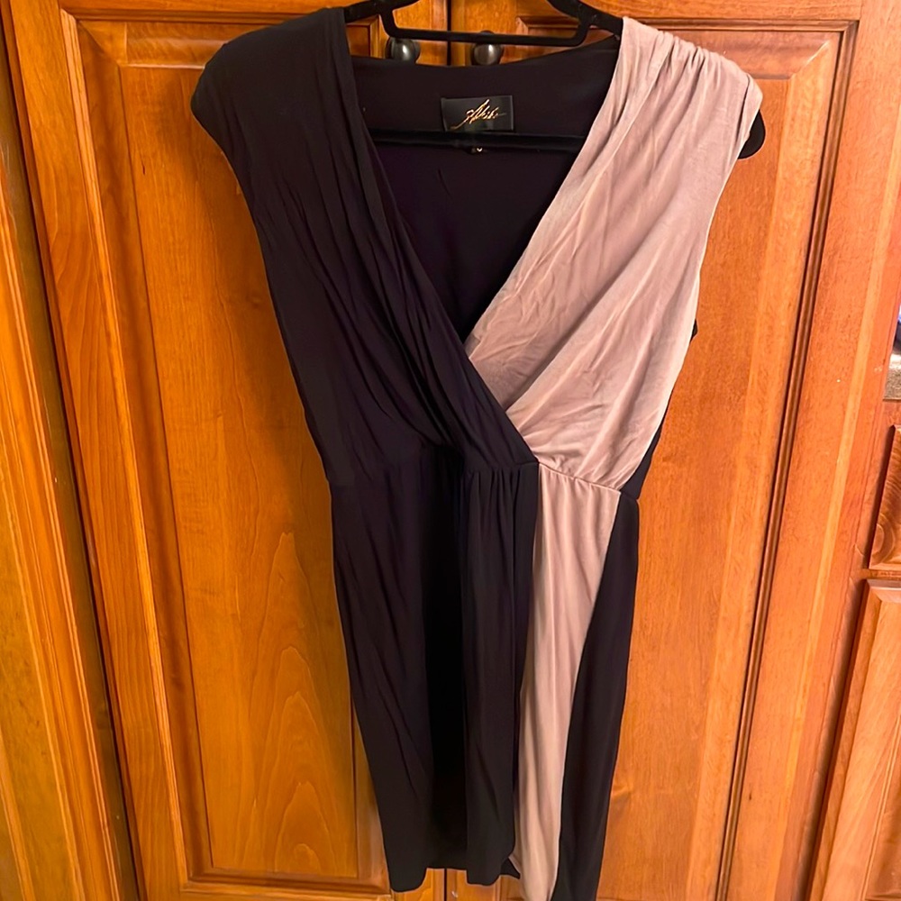 Akiko black and tan mini dress